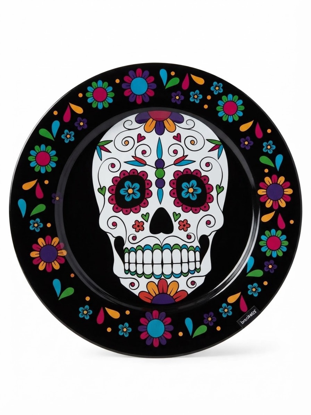 Day of the Dead Sugar Skull Decorative Plate - Black & Multicolor